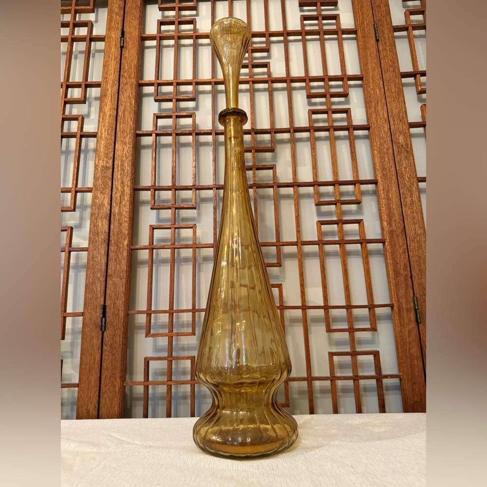 Tall MCM Amber Glass Decanter/Vase 26”